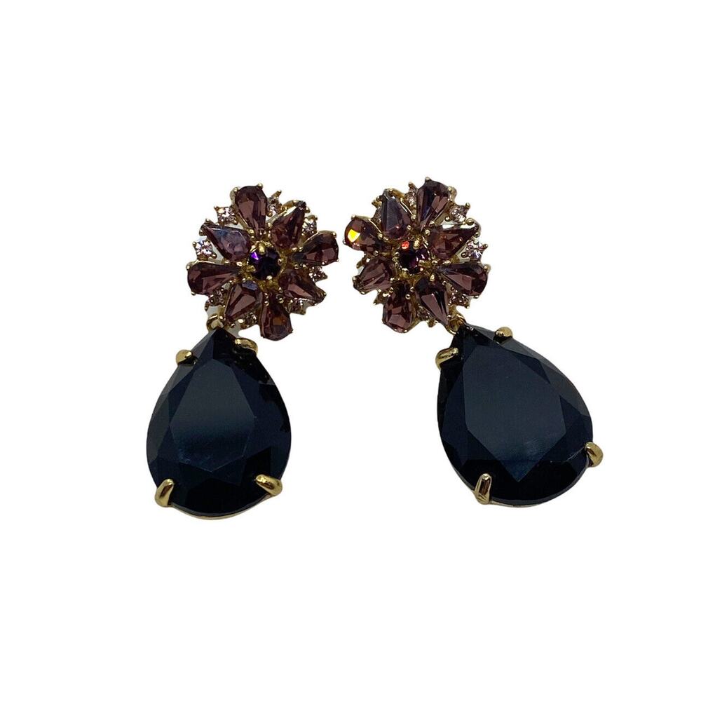 Luxury Design Fashion Jewelry Earrings Black And Rhinestones Statement Pear Drop